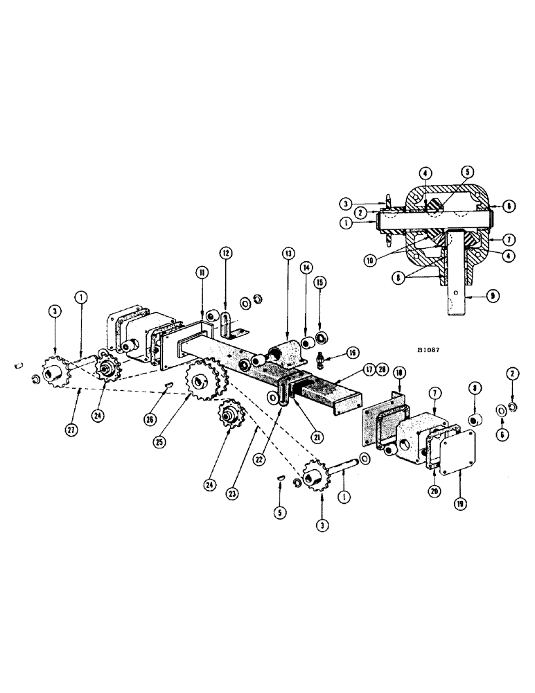 Схема запчастей Case IH F345 - (46) - INNER GATHERING CHAIN, GEARBOX DRIVE AND TIGHTENERS (58) - ATTACHMENTS/HEADERS