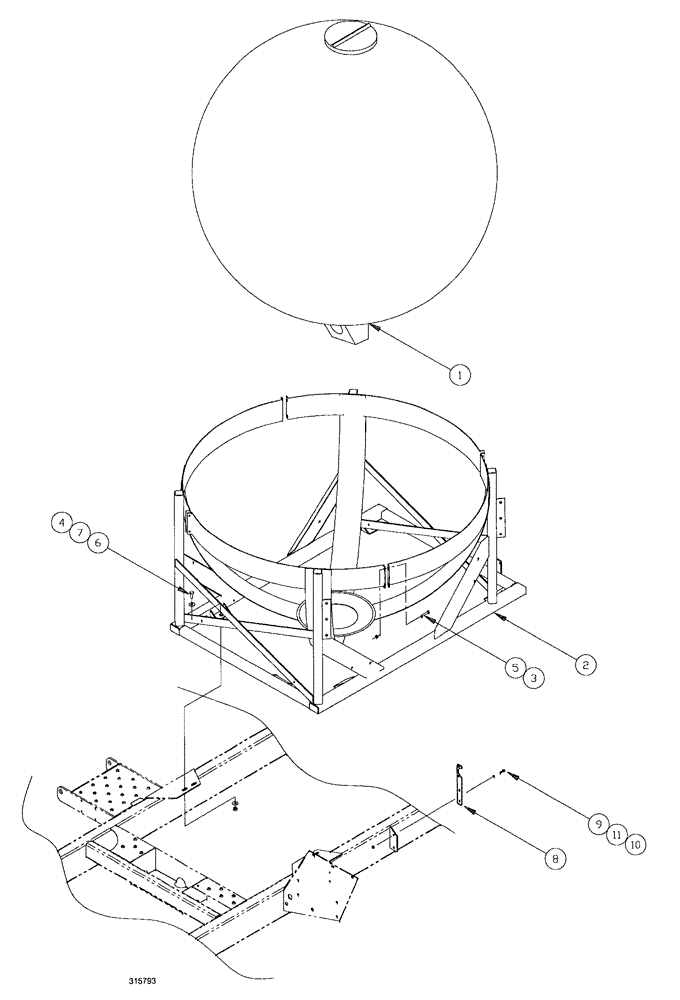 Схема запчастей Case IH SPX3200B - (154) - SPHERICAL TANK ASSEMBLY - 750 GALLON (78) - SPRAYING