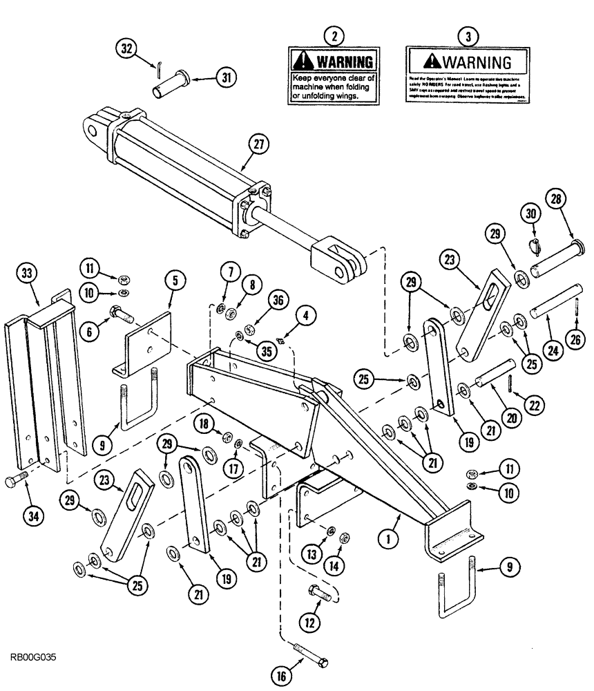 Схема запчастей Case IH 5850 - (09-38) - REAR WING LIFT HINGE AND CYLINDER MOUNTING, FLAT FOLD, FLOATING, 25 FOOT AND 27 FOOT WIDE (09) - CHASSIS