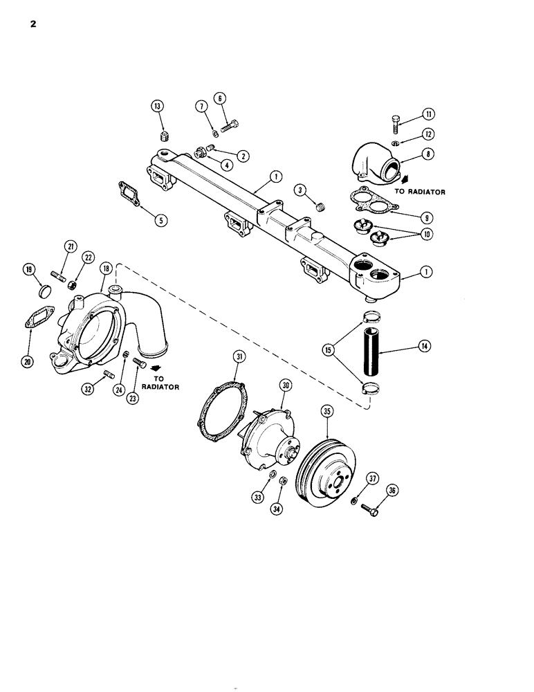 Схема запчастей Case IH 504DTI - (002) - WATER MANIFOLD & THERMOSTATS, WATER PUMP, ENGINE LESS FUEL DEVICE, 504DTI INTERCOOLED DIESEL ENGINES (10) - ENGINE