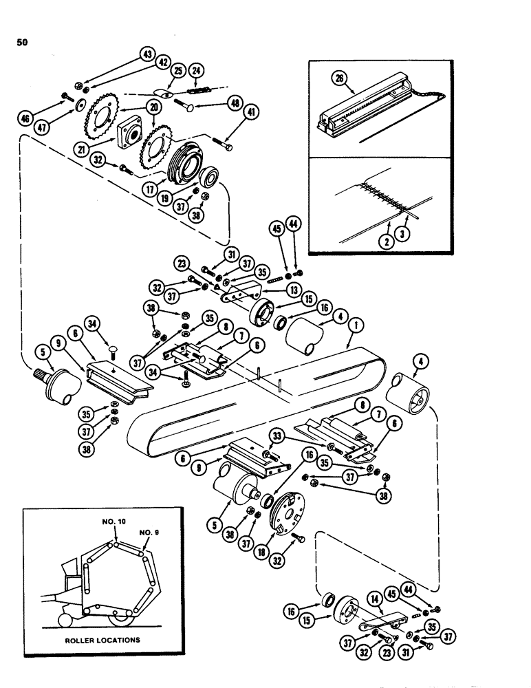 Схема запчастей Case IH 3640 - (50) - BELTS AND ROLLER ASSEMBLIES 9 AND 10 