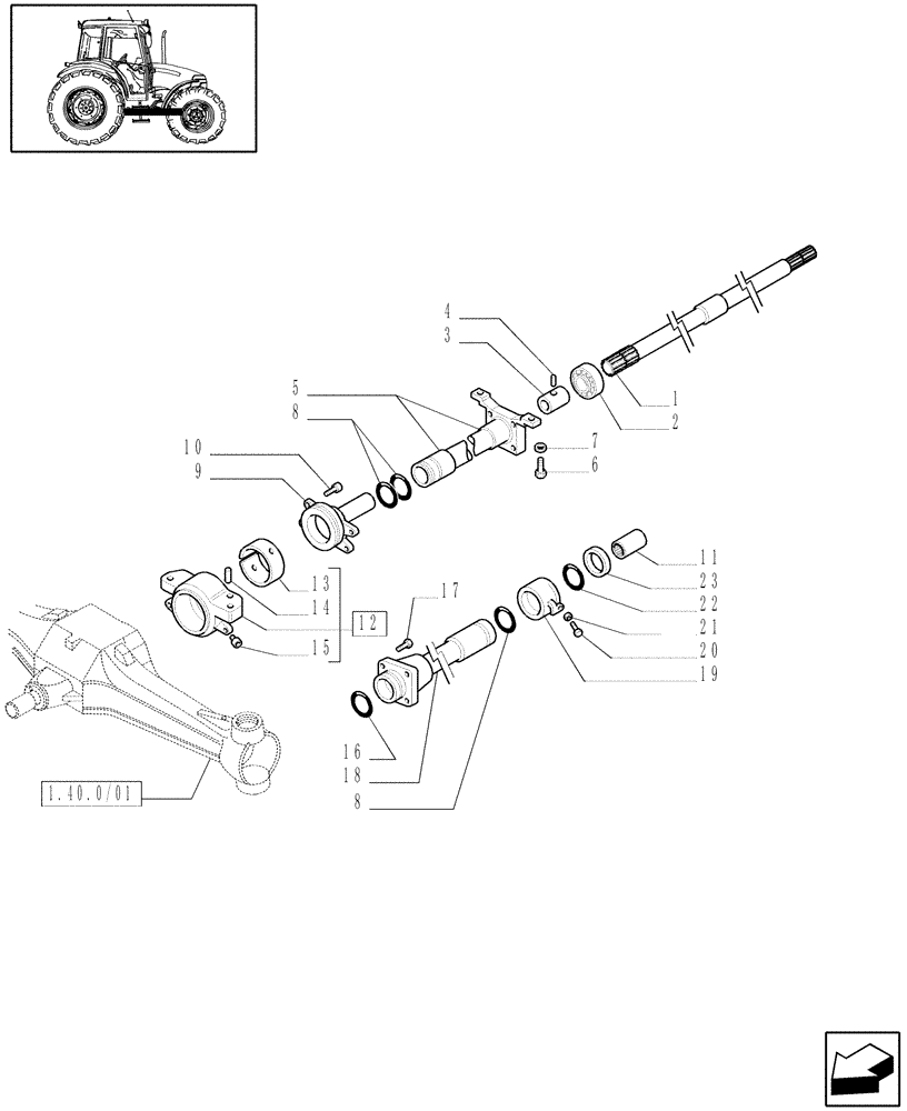 Схема запчастей Case IH JX80 - (1.38.5/01[02]) - (VAR.449) 4WD WATER PROOF TRANSMISSION - SLEEVE AND SUPPORT (04) - FRONT AXLE & STEERING