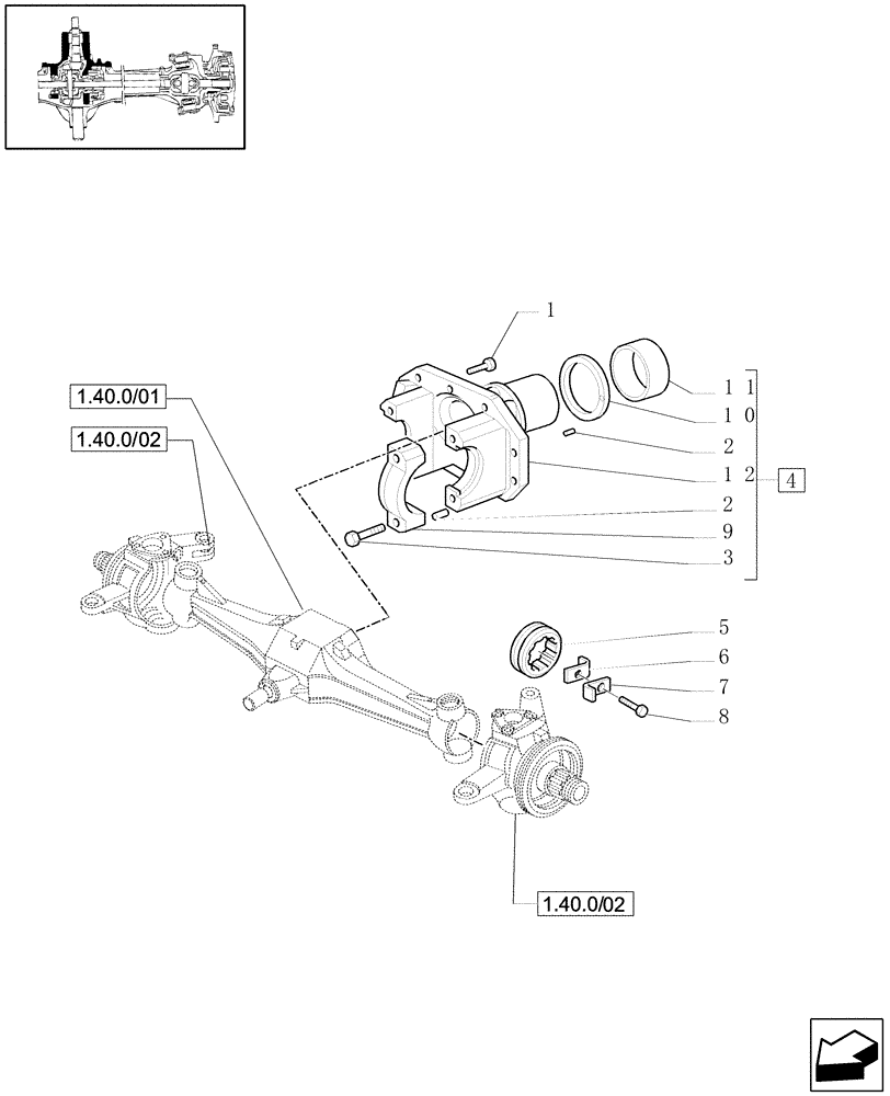 Схема запчастей Case IH JX90 - (1.40. 0/05) - 4WD FRONT AXLE - SUPPORT (04) - FRONT AXLE & STEERING