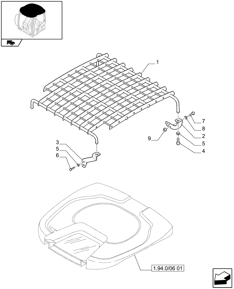 Схема запчастей Case IH MAXXUM 115 - (1.94.0/06[04]) - ROOF WITH LOW PROFILE - EXTERNAL PROTECTION - D6763 - C6825 (VAR.332515) (10) - OPERATORS PLATFORM/CAB