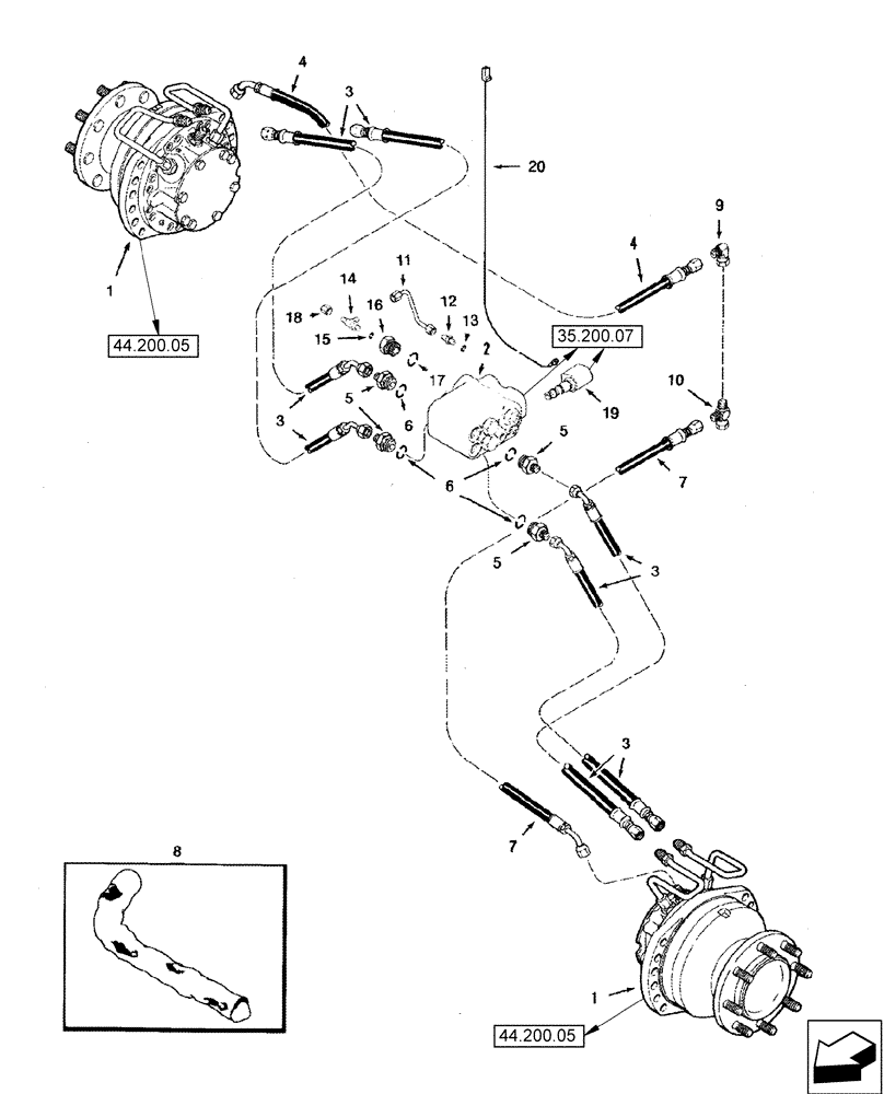 Схема запчастей Case IH 2588 - (44.200.16) - HYDRAULICS - MOTOR, DRIVE - POWER GUIDE AXLE (44) - WHEELS