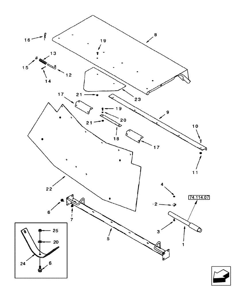 Схема запчастей Case IH 2577 - (90.114.05) - CLEANING SHOE DOOR - SHIELD - MODELS WITH STRAW AND CHAFF SPREADER (90) - PLATFORM, CAB, BODYWORK AND DECALS