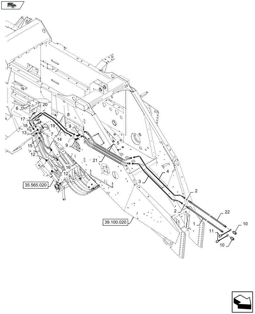 Схема запчастей Case IH LB334P - (35.565.030) - KNIFE DRAWER, HYDRAULIC LINES (35) - HYDRAULIC SYSTEMS