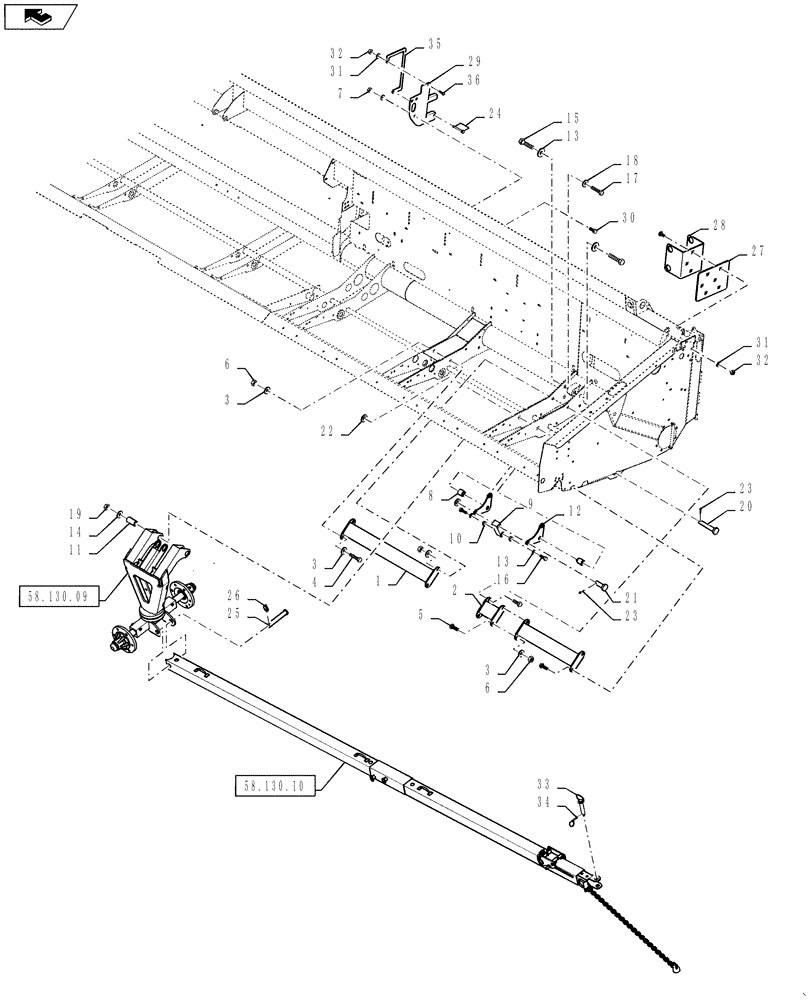 Схема запчастей Case IH 3152 - (58.130.08) - HEADER TRANSPORT, FRONT, 35, 40, 45 FOOT HEADER (58) - ATTACHMENTS/HEADERS