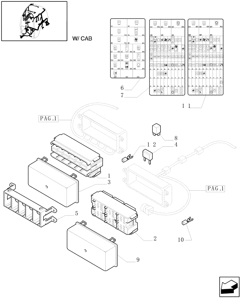 Схема запчастей Case IH MXU110 - (1.91.4/01[02]) - (VAR.110-120) TRANSMISSION 12X12 - FUSEBOX & RELATED PARTS (10) - OPERATORS PLATFORM/CAB