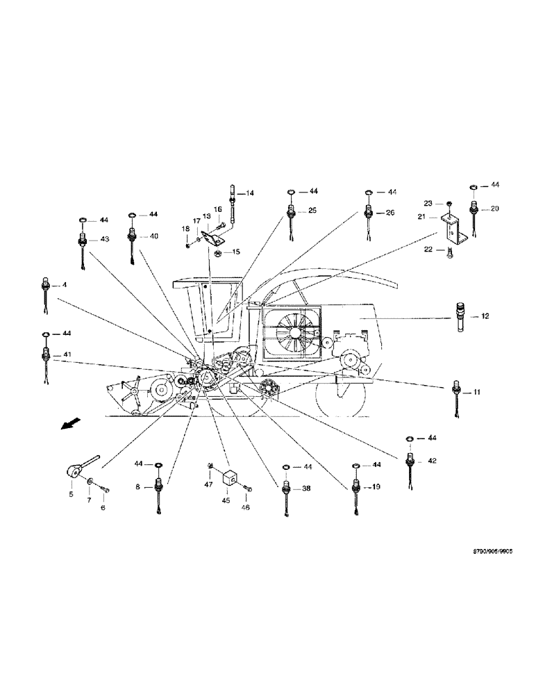 Схема запчастей Case IH 8790 - (216) - SENSOR INSTALLATION (55) - ELECTRICAL SYSTEMS