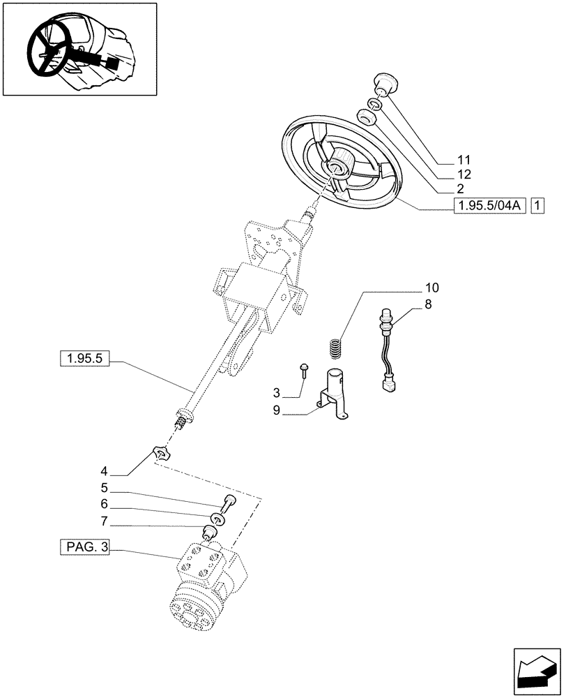 Схема запчастей Case IH MXU110 - (1.95.5/04[01]) - (VAR.360-636) FAST STEERING - WHEEL AND COLUMN (10) - OPERATORS PLATFORM/CAB