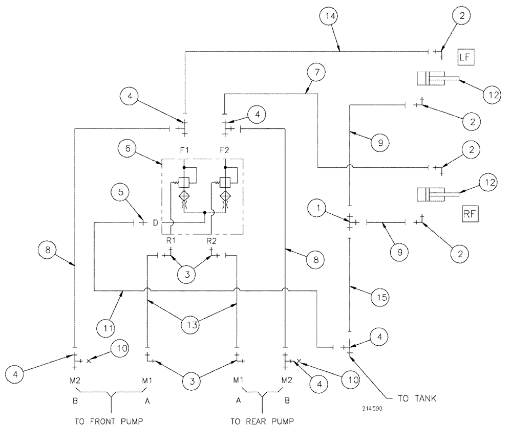 Схема запчастей Case IH SPX3200 - (06-012) - ACTIVE SUSPENSION (OPTION) Hydraulic Plumbing