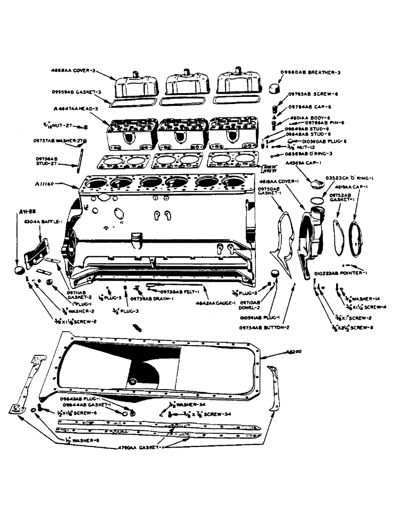 Схема запчастей Case IH 500-SERIES - (004) - CYLINDER HEAD, CYLINDER BLOCK AND OIL PAN (02) - ENGINE