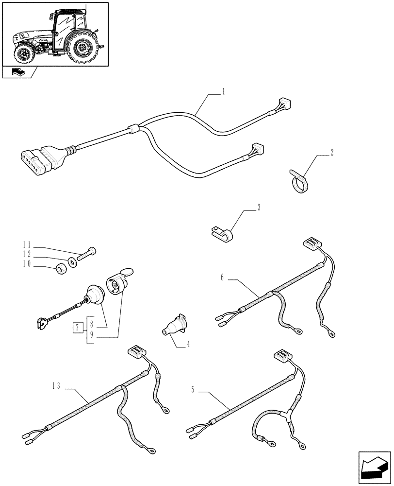 Схема запчастей Case IH FARMALL 75N - (1.75.4[03]) - AUXILIARY CABLES - C7061 (06) - ELECTRICAL SYSTEMS