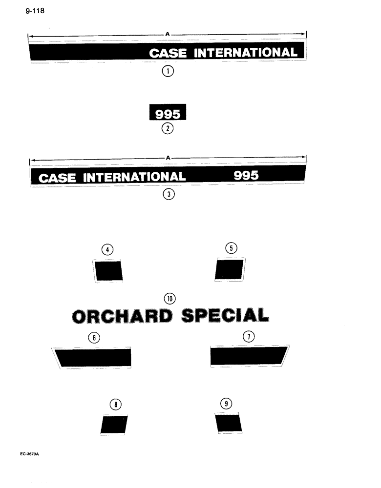 Схема запчастей Case IH 995 - (9-118) - DECALS, MODEL DESIGNATION STRIPES, TRACTOR WITHOUT CAB (09) - CHASSIS/ATTACHMENTS