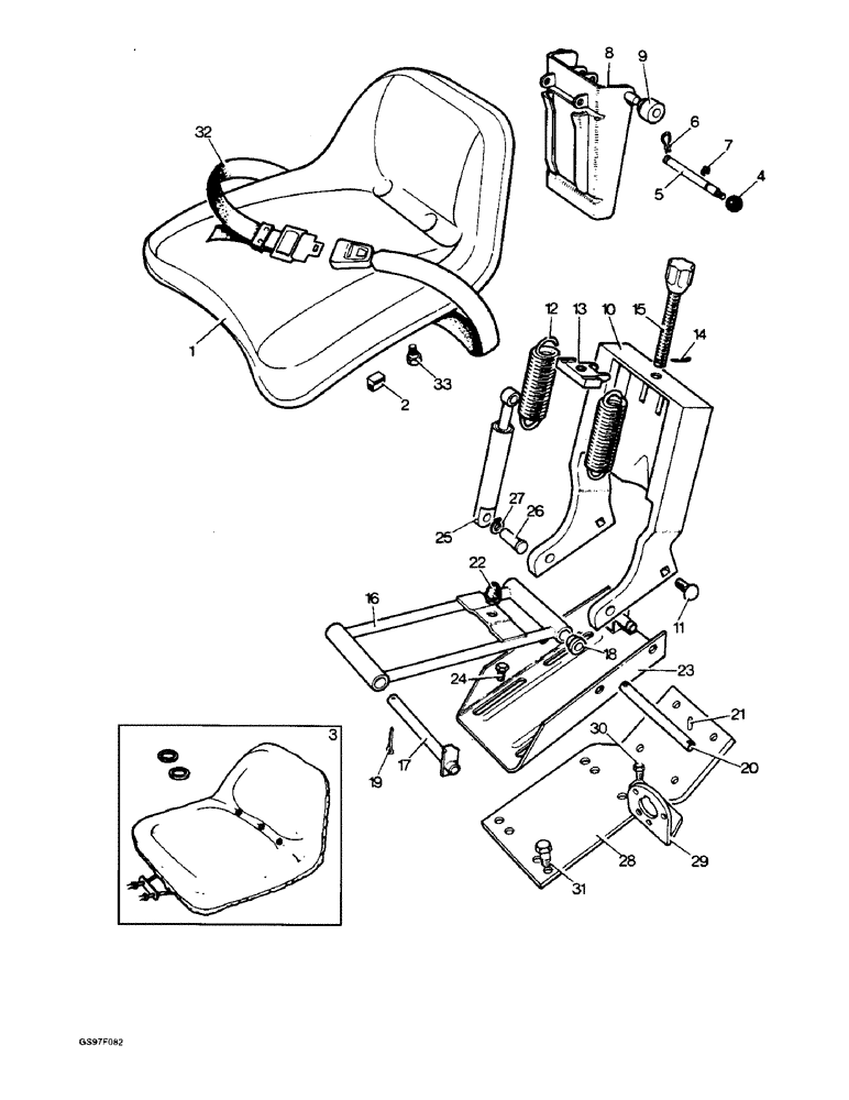 Схема запчастей Case IH 885N - (9-76) - SUPER COMFORT SUSPENSION SEAT, 885, 885H AND 885G TRACTORS (09) - CHASSIS/ATTACHMENTS