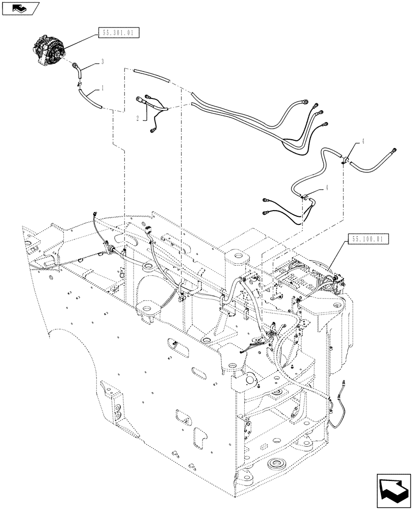 Схема запчастей Case IH QUADTRAC 550 - (55.100.01[02]) - BATTERY CABLES - QUADTRAC (55) - ELECTRICAL SYSTEMS