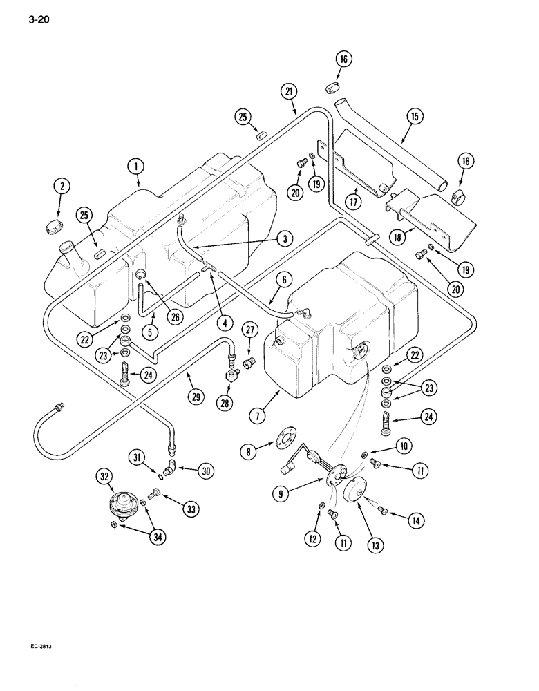 Схема запчастей Case IH 995 - (3-20) - FUEL TANK AND FUEL LINES, TRACTOR WITH CAB (03) - FUEL SYSTEM