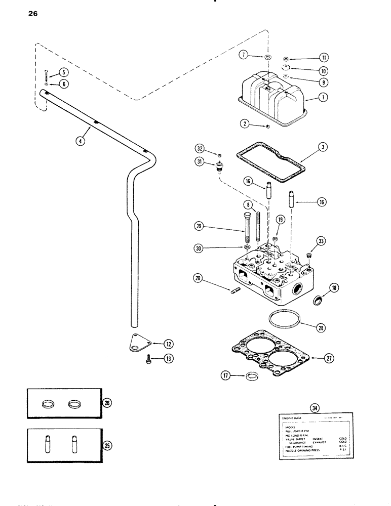 Схема запчастей Case IH 1090 - (026) - CYLINDER HEAD AND COVER, (451B) DIESEL ENGINE (02) - ENGINE