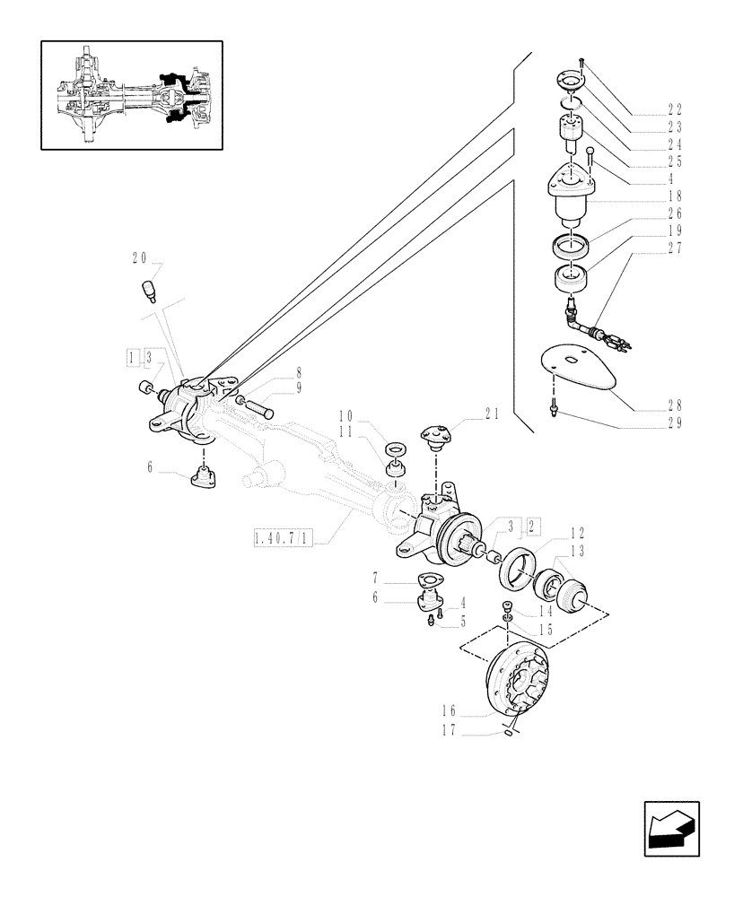 Схема запчастей Case IH MXM190 - (1.40.7/02[02A]) - (VAR.463/1) 4WD FRONT AXLE WITH SUSPENSIONS, BRAKE, TERRALOCK, FPS - STEERING PIVOT PINS - D5196 (04) - FRONT AXLE & STEERING