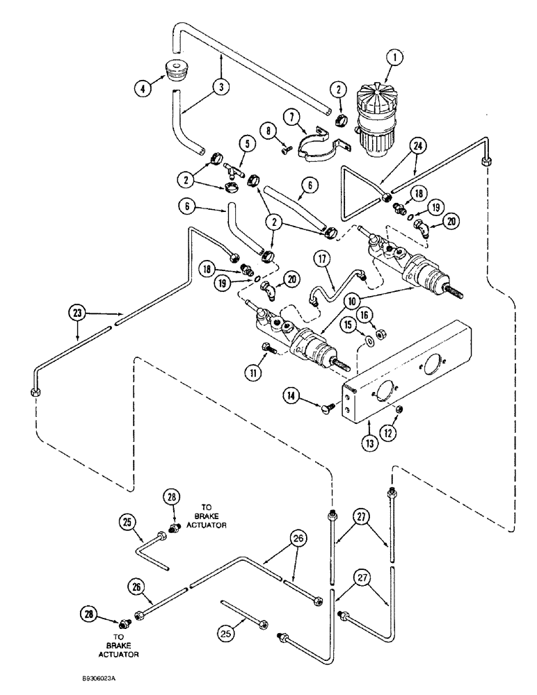 Схема запчастей Case IH 1666 - (7-08) - MASTER BRAKE CYLINDERS RESERVOIR, CONNECTIONS AND MOUNTING (5.1) - BRAKES