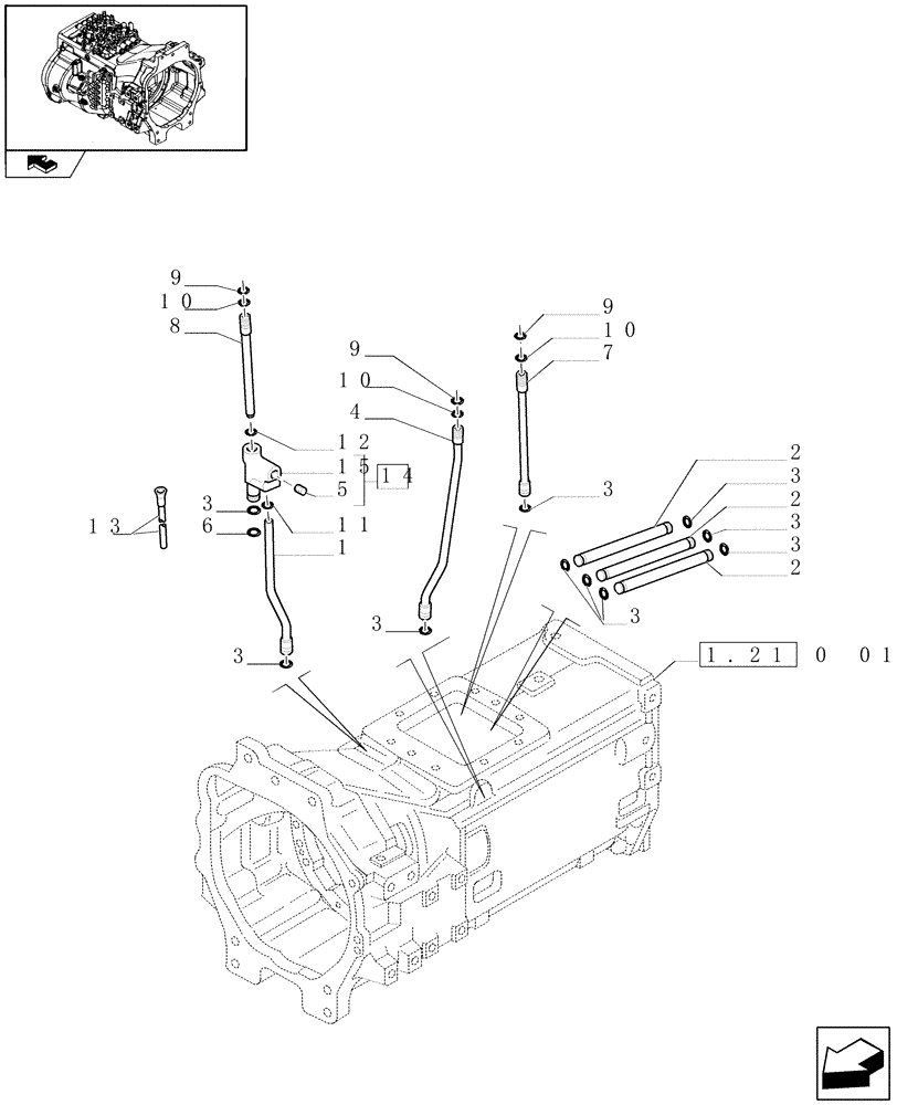 Схема запчастей Case IH PUMA 155 - (1.29.6/01[05]) - FULL POWER-SHIFT TRANS. 18X6 AND 19X6 - CLUCTH BOX INNER PIPES (VAR.330285) (03) - TRANSMISSION