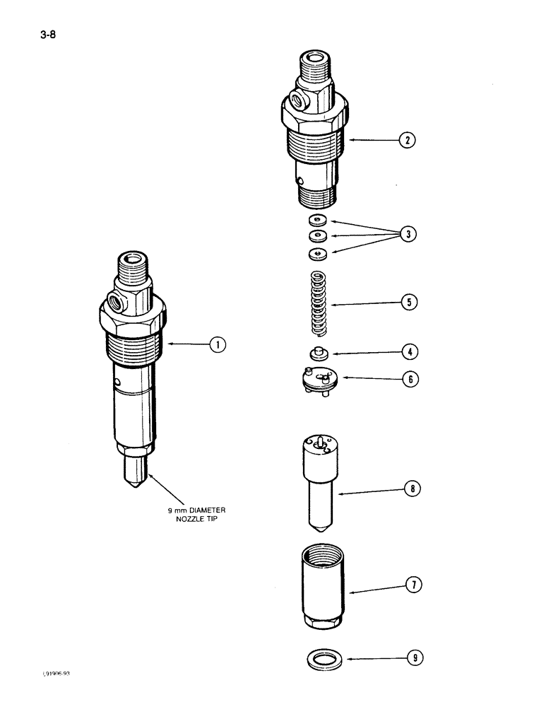 Схема запчастей Case IH 1640 - (3-08) - FUEL INJECTION NOZZLE, 6TA-590 ENGINE, 9 MM NOZZLE TIP (02) - FUEL SYSTEM