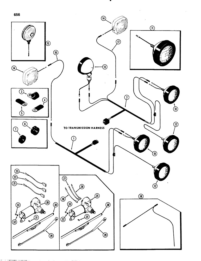 Схема запчастей Case IH 1070 - (0656) - CAB, ELECTRICAL EQUIPMENT AND WIRING, FENDER HARNESS (09) - CHASSIS/ATTACHMENTS