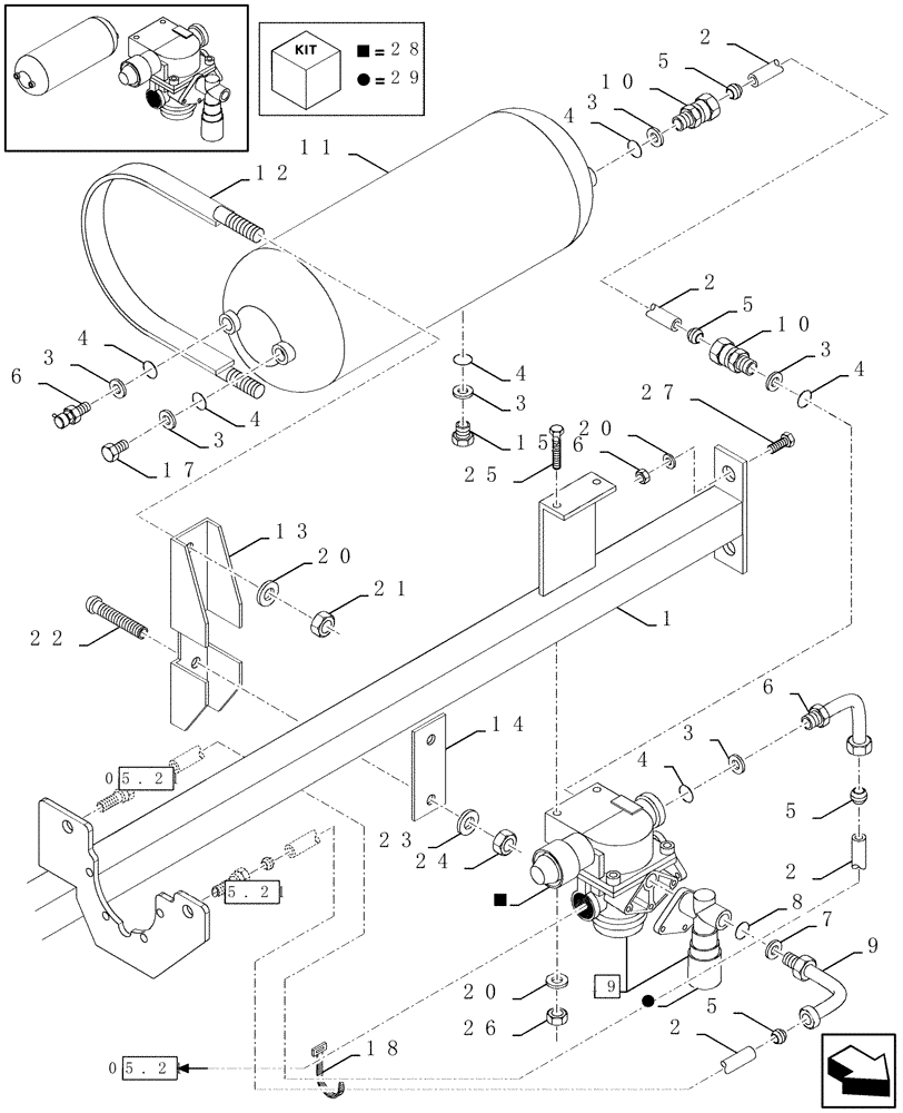 Схема запчастей Case IH RBX341 - (05.22[01]) - PNEUMATIC BRAKES (05) - AXLE