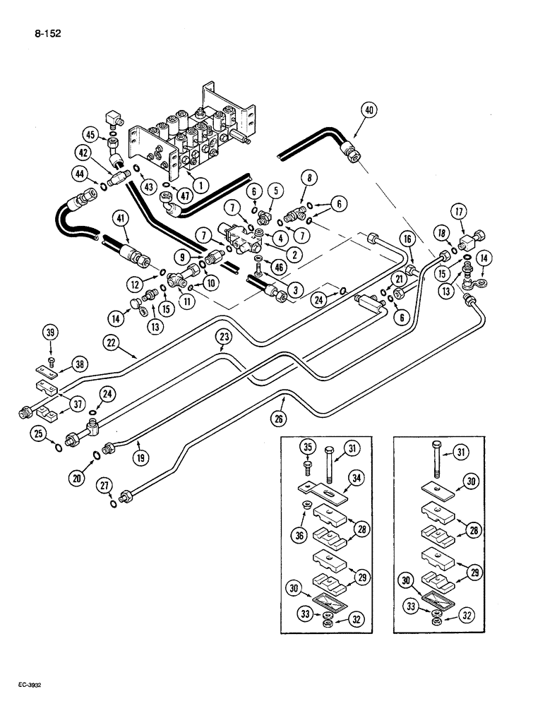 Схема запчастей Case IH 1680 - (8-152) - HYDRAULIC PIPES, HEADER LIFT, REEL DRIVE & VALVE STACK, P.I.N. JJC0117060 & AFTER (07) - HYDRAULICS