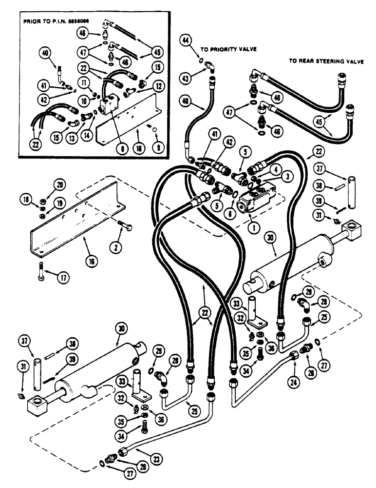 Схема запчастей Case IH 4690 - (5-134) - REAR STEER HYDRAULICS, CHECK VALVE AND CYLINDERS (05) - STEERING