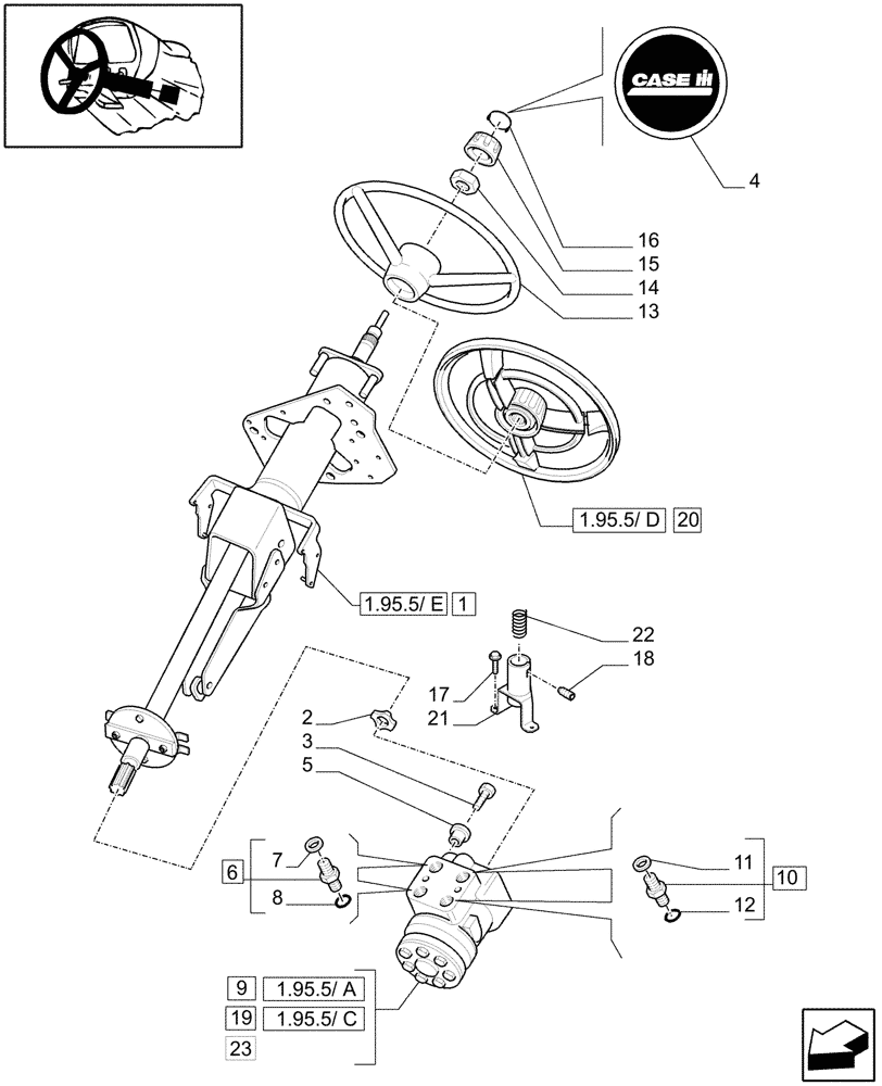 Схема запчастей Case IH PUMA 180 - (1.95.5[01A]) - HYDROSTATIC STEERING WHEEL AND STEERING COLUMN - D6099 (10) - OPERATORS PLATFORM/CAB