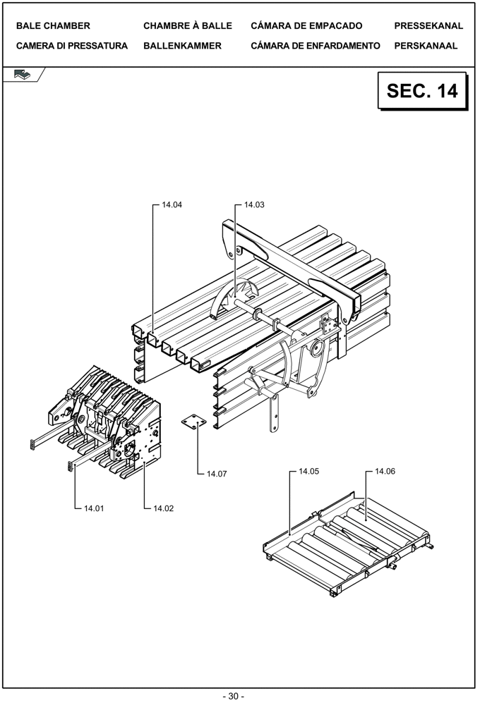 Схема запчастей Case IH LBX332P - (14.00[01]) - PICTORIAL OVERVIEW 1/1 - BALE CHAMBER (14) - BALE CHAMBER