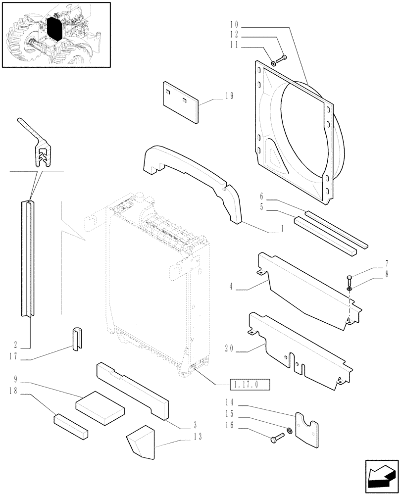 Схема запчастей Case IH PUMA 195 - (1.17.5) - RADIATOR DUCT AND SEALS (02) - ENGINE EQUIPMENT