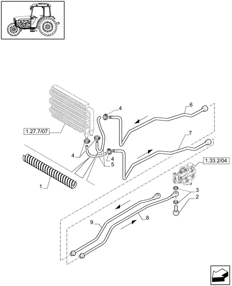 Схема запчастей Case IH JX1095C - (1.27.7/07[01]) - (VAR.064-535) HYDRAULIC VALVE FOR COMBO - PIPES (03) - TRANSMISSION