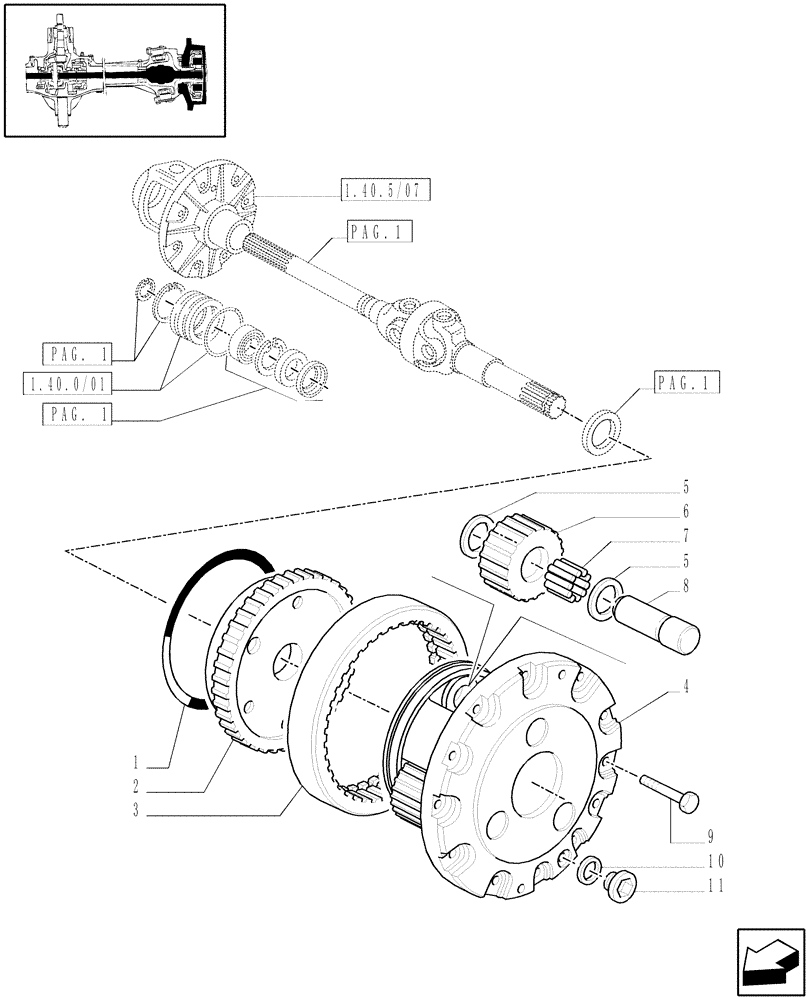 Схема запчастей Case IH JX1085C - (1.40.5/10[02]) - (VAR.326/2) STANDARD FRONT AXLE W/ ELECTROH. DIFF. LOCK, L/ BRAKES (30KM/H)-EPICYCLIC REDUCTION GEAR (04) - FRONT AXLE & STEERING