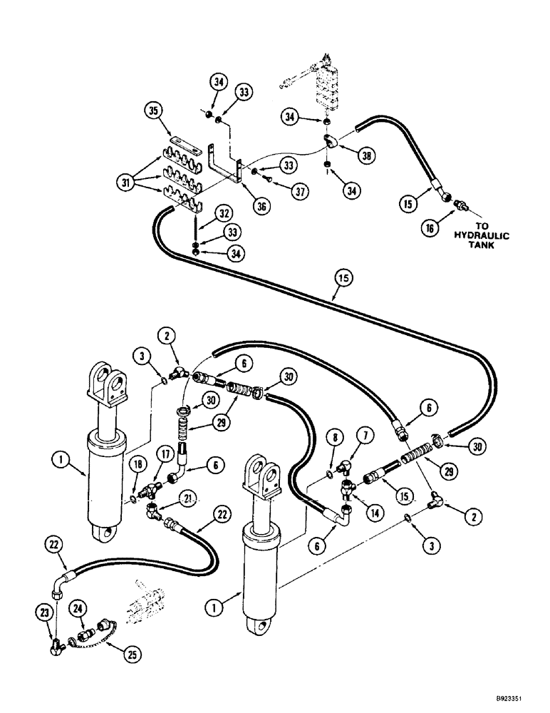 Схема запчастей Case IH 9350 - (8-38) - THREE POINT HITCH HYDRAULICS, MANUAL CONTROLLED (08) - HYDRAULICS