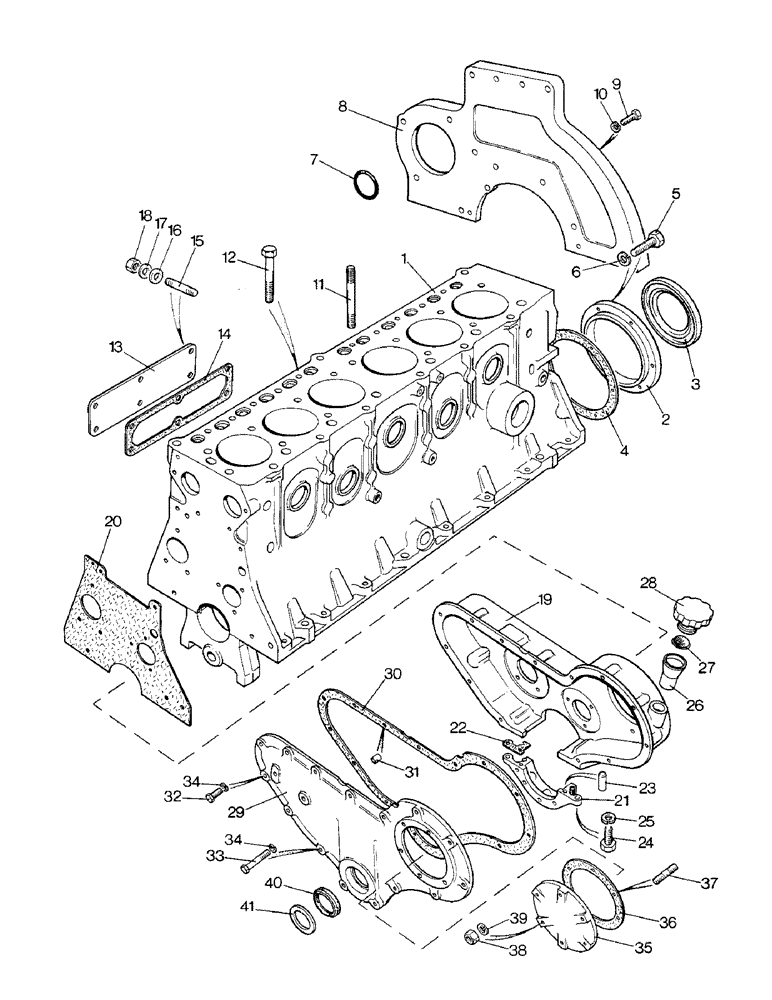 Схема запчастей Case IH 1690 - (A02-1) - CYLINDER BLOCK AND COVERS (01) - ENGINE