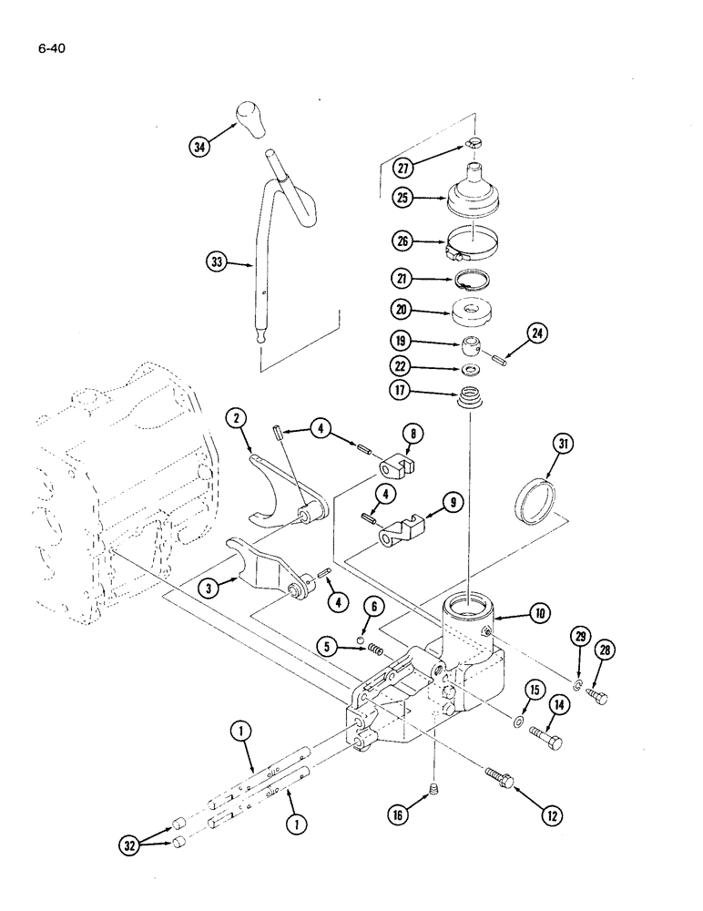 Схема запчастей Case IH 1120 - (6-40) - GEAR SHIFT LINKAGE AND MECHANISM, MECHANICAL TRANSMISSION (06) - POWER TRAIN