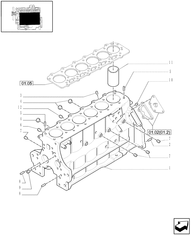 Схема запчастей Case IH WDX1902 - (01.02[01.1]) - CYLINDER BLOCK & RELATED PARTS (01) - ENGINE