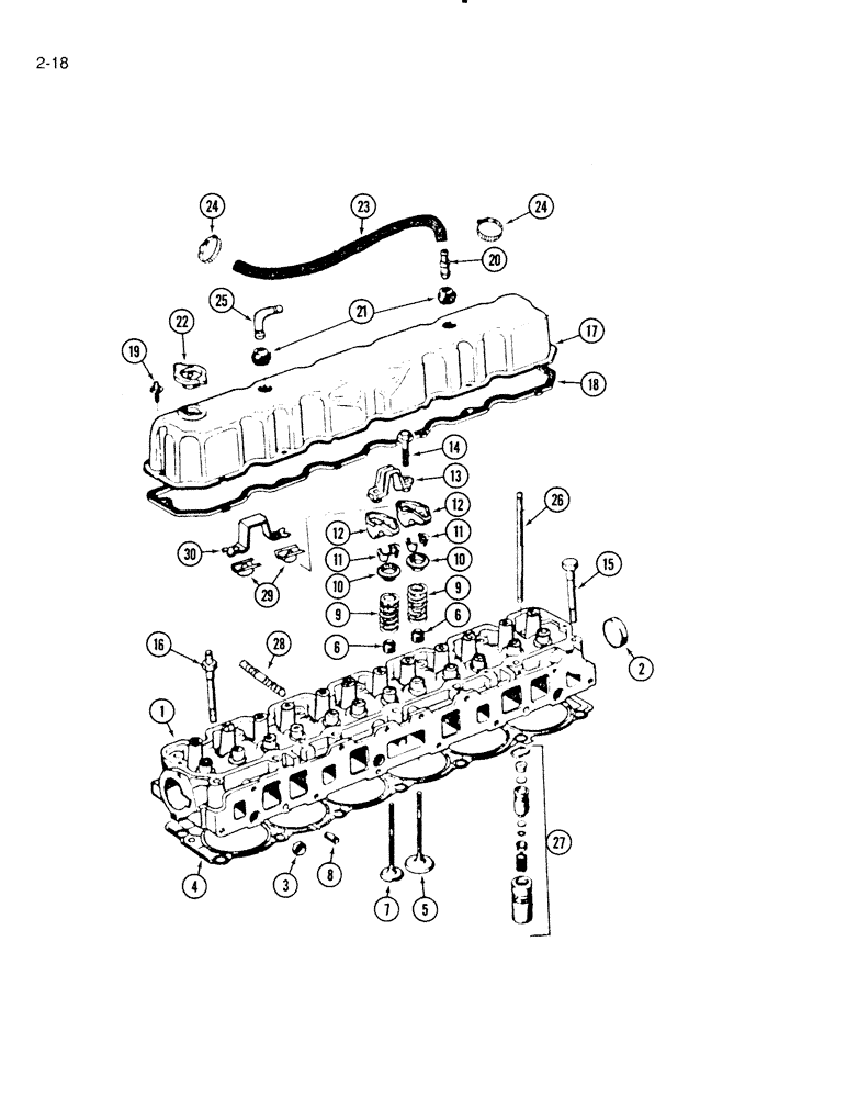 Схема запчастей Case IH 4000 - (2-18) - CYLINDER HEAD, C-232 ENGINE PRIOR TO P.I.N. 4595, C-258 ENGINE P.I.N. 4595 THROUGH 6004 (02) - ENGINE