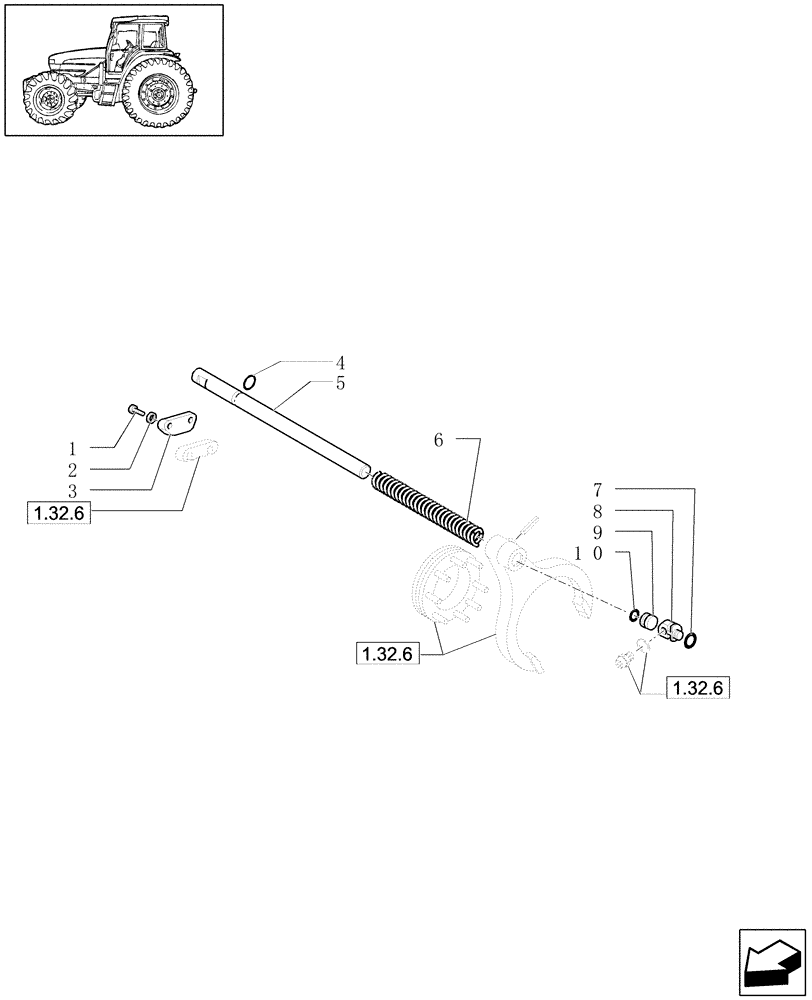 Схема запчастей Case IH JX1090U - (1.32.6/08) - (VAR.729) SYNCHRO MESH GEARED POWER TAKE -OFF 540 - 750 - 1000 RPM - ROD AND FORK (2WD) (03) - TRANSMISSION