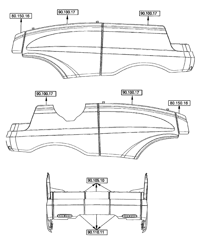 Схема запчастей Case IH 9230 - (90.000.00[03]) - SECTION INDEX - BODY PANELS (90) - PLATFORM, CAB, BODYWORK AND DECALS