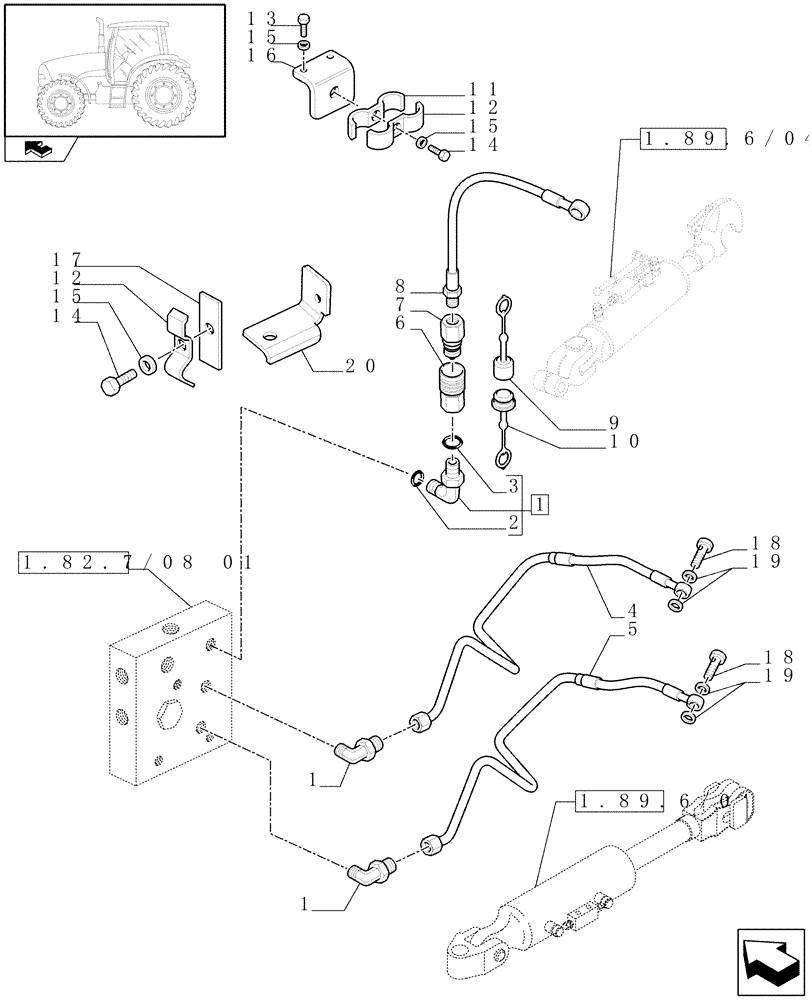 Схема запчастей Case IH PUMA 210 - (1.82.7/08[02]) - (VAR.484) RIGHT LIFT ROD AND TOP LINK HYDRAULIC ADJUST W/ELECTRONIC CONTROL - PIPES (07) - HYDRAULIC SYSTEM