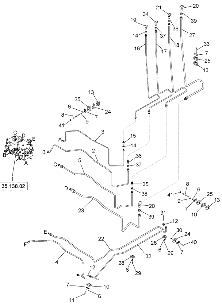 Схема запчастей Case IH 625 - (35.910.06) - HYDRAULIC PLUMBING - AUGER, COMPACTOR, AND DOOR, RIGHT HAND (35) - HYDRAULIC SYSTEMS