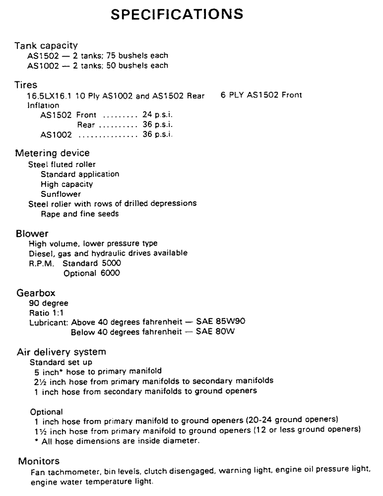 Схема запчастей Case IH 1802 - (26) - SPECIFICATIONS 