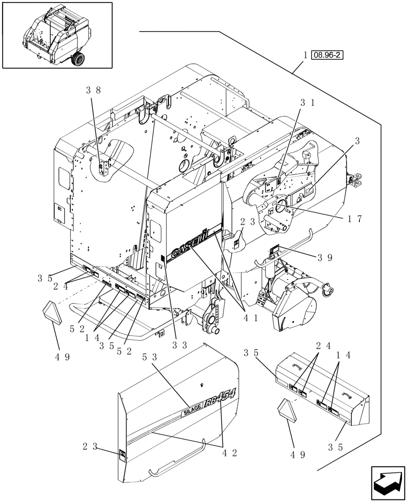 Схема запчастей Case IH RB454 - (08.96[1]) - DECALS, RH, NORTH AMERICA (08) - SHEET METAL/DECALS