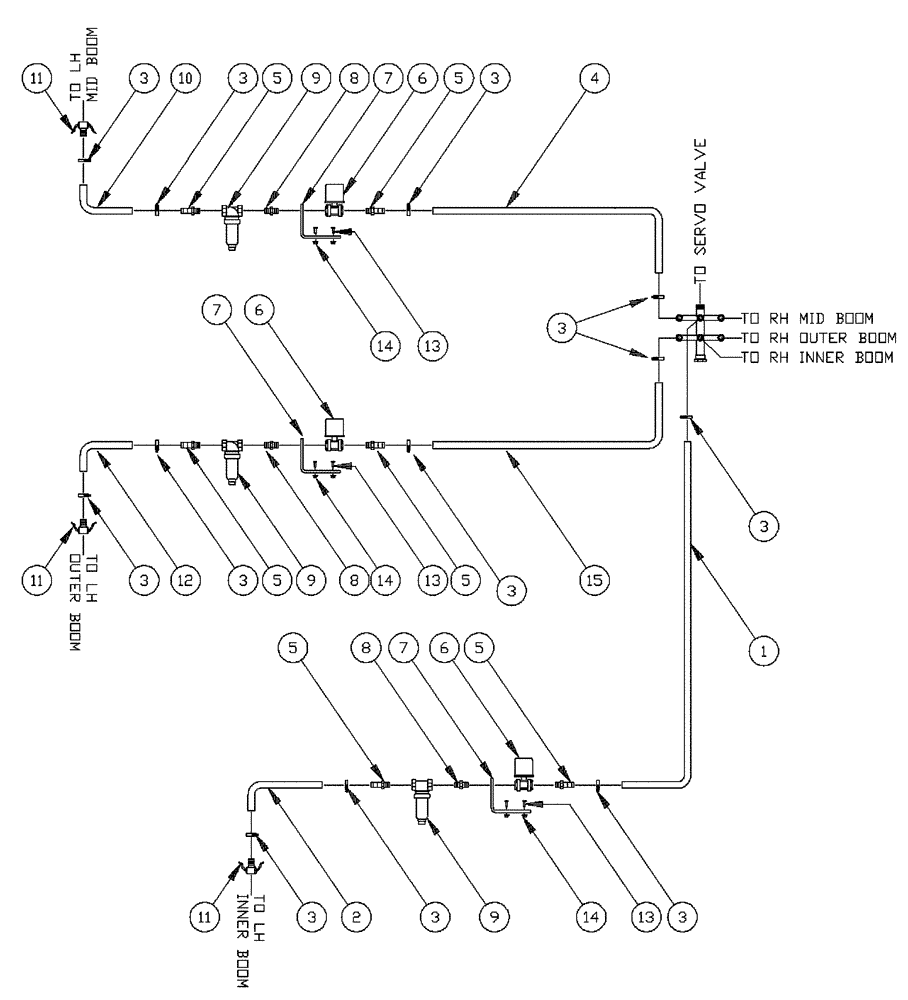 Схема запчастей Case IH PATRIOT 150 - (09-044) - 90 6-BOOM SHUTOFF - RAVEN/MID-TECH LH BOOM Liquid Plumbing