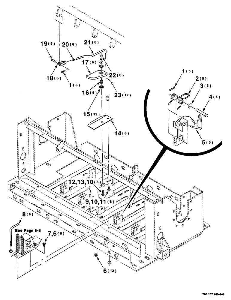 Схема запчастей Case IH 8585 - (6-24) - KNOTTER TWINE FINGER AND HAY DOG ASSEMBLY (14) - BALE CHAMBER