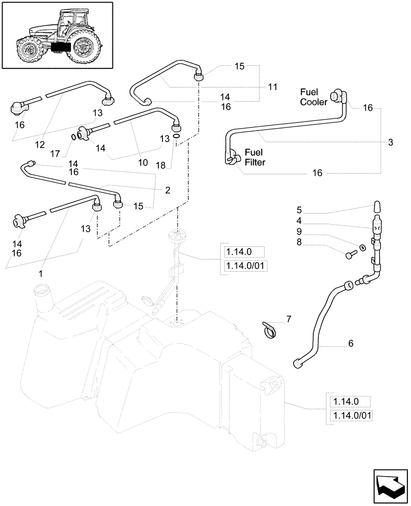 Схема запчастей Case IH MXU115 - (1.14.6[01]) - FUEL, LINES - C5330 (02) - ENGINE EQUIPMENT